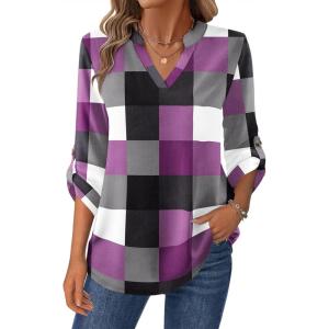 Zeagoo Womens Roll Up Long Sleeve Tops V Neck Shirts Dressy Casual Work Blouses S-2XL(Jh496)