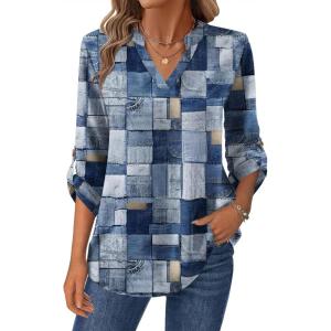 Zeagoo Womens Roll Up Long Sleeve Tops V Neck Shirts Dressy Casual Work Blouses S-2XL(Jh510)