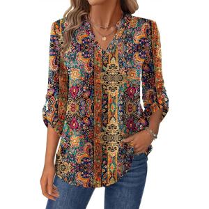 Zeagoo Womens Roll Up Long Sleeve Tops V Neck Shirts Dressy Casual Work Blouses S-2XL(Mz721)
