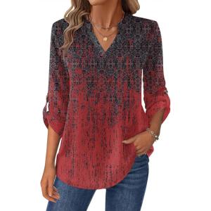Zeagoo Womens Roll Up Long Sleeve Tops V Neck Shirts Dressy Casual Work Blouses S-2XL(Mz838)