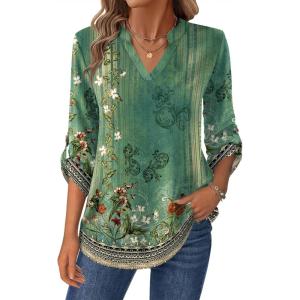 Zeagoo Womens Roll Up Long Sleeve Tops V Neck Shirts Dressy Casual Work Blouses S-2XL(Mz839)