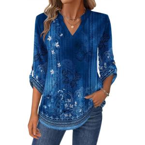 Zeagoo Womens Roll Up Long Sleeve Tops V Neck Shirts Dressy Casual Work Blouses S-2XL(Mz845)