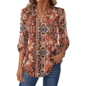 Zeagoo Womens Roll Up Long Sleeve Tops V Neck Shirts Dressy Casual Work Blouses S-2XL(Mz896)