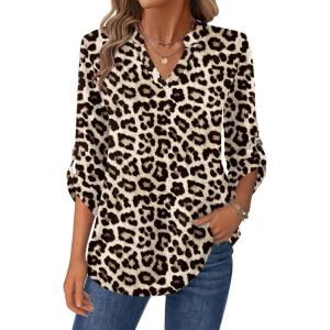Zeagoo Womens Roll Up Long Sleeve Tops V Neck Shirts Dressy Casual Work Blouses S-2XL(Pa222)