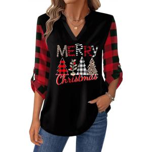Zeagoo Womens Roll Up Long Sleeve Tops V Neck Shirts Dressy Casual Work Blouses S-2XL(Sd487)