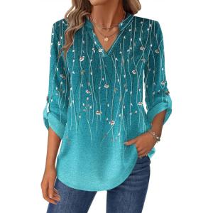 Zeagoo Womens Roll Up Long Sleeve Tops V Neck Shirts Dressy Casual Work Blouses S-2XL(Xh363)