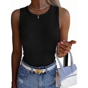 Zeagoo Womens Sleeveless Crewneck Ribbed Tank Tops Casual Basic Summer Top Slim Fitted Racerback Shirts(Black)