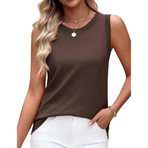 Zeagoo Women’s Sleeveless Sweater Vest 2026 Summer Crew Neck Ribbed Knit Work Shirts Business Casual Tank Tops(Coffee)