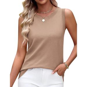 Zeagoo Women’s Sleeveless Sweater Vest 2026 Summer Crew Neck Ribbed Knit Work Shirts Business Casual Tank Tops(Khaki)
