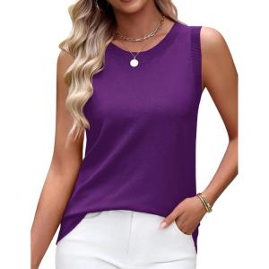 Zeagoo Women’s Sleeveless Sweater Vest 2026 Summer Crew Neck Ribbed Knit Work Shirts Business Casual Tank Tops(Purple)