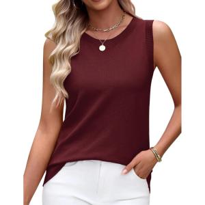 Zeagoo Women’s Sleeveless Sweater Vest 2026 Summer Crew Neck Ribbed Knit Work Shirts Business Casual Tank Tops(Wine Red)