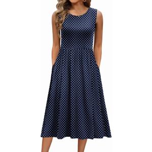 Zeagoo Women’s Summer Tank Midi Dress with Pockets Floral Sleeveless A-Line Casual Loose T-Shirt Dresses Beach Sundress 2026(01-blue Round Dot)