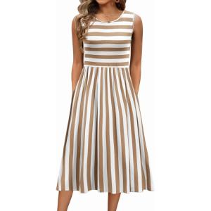 Zeagoo Women’s Summer Tank Midi Dress with Pockets Floral Sleeveless A-Line Casual Loose T-Shirt Dresses Beach Sundress 2026(Apricot White Stripe)