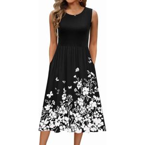 Zeagoo Women’s Summer Tank Midi Dress with Pockets Floral Sleeveless A-Line Casual Loose T-Shirt Dresses Beach Sundress 2026(Black Small Floral)