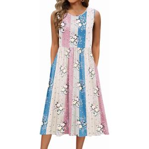 Zeagoo Women’s Summer Tank Midi Dress with Pockets Floral Sleeveless A-Line Casual Loose T-Shirt Dresses Beach Sundress 2026(Colorful Print)