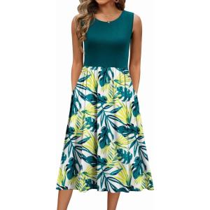 Zeagoo Women’s Summer Tank Midi Dress with Pockets Floral Sleeveless A-Line Casual Loose T-Shirt Dresses Beach Sundress 2026(Green Floral2 s)