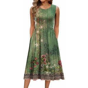 Zeagoo Women’s Summer Tank Midi Dress with Pockets Floral Sleeveless A-Line Casual Loose T-Shirt Dresses Beach Sundress 2026(Green Printed)
