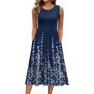 Zeagoo Women’s Summer Tank Midi Dress with Pockets Floral Sleeveless A-Line Casual Loose T-Shirt Dresses Beach Sundress 2026(Navy Blue Floral)