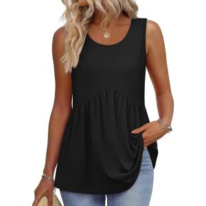 Zeagoo Womens Summer Tank Tops Sleeveless Babydoll Tops Loose Fit Tunic Blouses Crew Neck Flowy Shirts S-3XL(A Black)