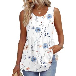 Zeagoo Womens Summer Tank Tops Sleeveless Babydoll Tops Loose Fit Tunic Blouses Crew Neck Flowy Shirts S-3XL(A Blue Floral Print)