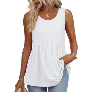 Zeagoo Womens Summer Tank Tops Sleeveless Babydoll Tops Loose Fit Tunic Blouses Crew Neck Flowy Shirts S-3XL(A White)