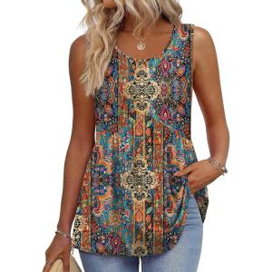 Zeagoo Womens Summer Tank Tops Sleeveless Babydoll Tops Loose Fit Tunic Blouses Crew Neck Flowy Shirts S-3XL(Aa Paisley Floral Print)
