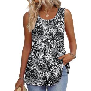 Zeagoo Womens Summer Tank Tops Sleeveless Babydoll Tops Loose Fit Tunic Blouses Crew Neck Flowy Shirts S-3XL(Black Grey Splatter Print)