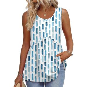 Zeagoo Womens Summer Tank Tops Sleeveless Babydoll Tops Loose Fit Tunic Blouses Crew Neck Flowy Shirts S-3XL(Blue Abstract Stripes)