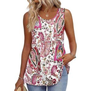 Zeagoo Womens Summer Tank Tops Sleeveless Babydoll Tops Loose Fit Tunic Blouses Crew Neck Flowy Shirts S-3XL(Pink Paisley Floral)