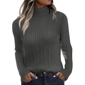 Zeagoo Womens Sweaters Turtleneck Cable Knit Long Sleeve Pullover Cute Fitted Trendy Basic Fall Winter Tops(Dark Grey)
