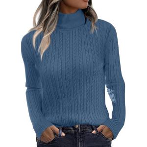 Zeagoo Womens Sweaters Turtleneck Cable Knit Long Sleeve Pullover Cute Fitted Trendy Basic Fall Winter Tops(Navy Blue)