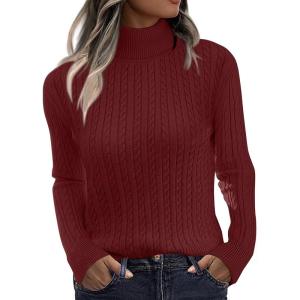 Zeagoo Womens Sweaters Turtleneck Cable Knit Long Sleeve Pullover Cute Fitted Trendy Basic Fall Winter Tops(Red)