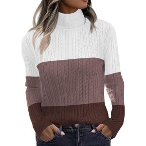 Zeagoo Womens Sweaters Turtleneck Cable Knit Long Sleeve Pullover Cute Fitted Trendy Basic Fall Winter Tops(Z Brown)