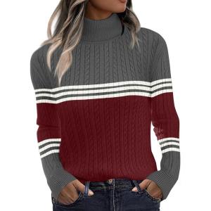 Zeagoo Womens Sweaters Turtleneck Cable Knit Long Sleeve Pullover Cute Fitted Trendy Basic Fall Winter Tops(Z Wine Red)