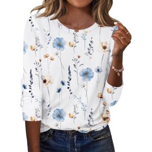 Zeagoo Womens Tops 2025 Long Sleeve Shirts for Fall Round Neck Blouses Floral Tunic Tops with Buttons Decor(Floral-112)