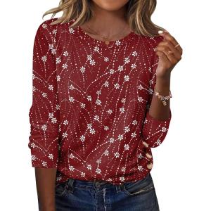 Zeagoo Womens Tops 2025 Long Sleeve Shirts for Fall Round Neck Blouses Floral Tunic Tops with Buttons Decor(Floral-140)