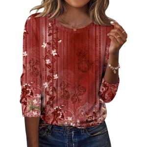 Zeagoo Womens Tops 2025 Long Sleeve Shirts for Fall Round Neck Blouses Floral Tunic Tops with Buttons Decor(Floral-766)