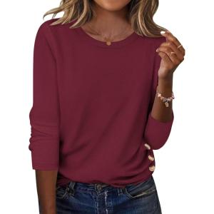 Zeagoo Womens Tops 2025 Long Sleeve Shirts for Fall Round Neck Blouses Floral Tunic Tops with Buttons Decor(Red)