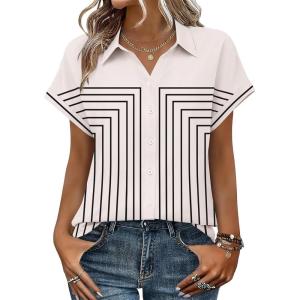 Zeagoo Womens Tops Short Sleeve Shirts Button Down Casual Blouses V Neck Outfits Summer Spring Clothes 2026(Multi)