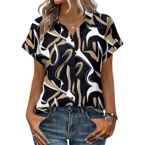 Zeagoo Womens Tops Short Sleeve Shirts Button Down Casual Blouses V Neck Outfits Summer Spring Clothes 2026(Multicolor312)