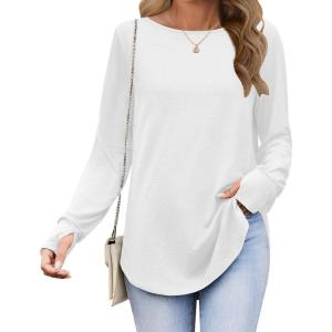 Zeagoo Womens Tunic Tops to Wear with Leggings Long Sleeve Crew Neck Thumb Hole Shirts Loose Tshirts Fall Clothes(A-white)