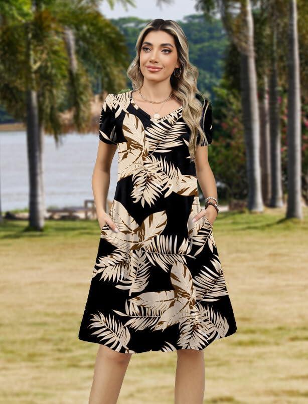 imageZEAGOO Womens Summer ALine Dress with Pockets Mini Short Sleeve Dresses Flowy Beach Swing Dress 2026 Vacation TravelA03zw29