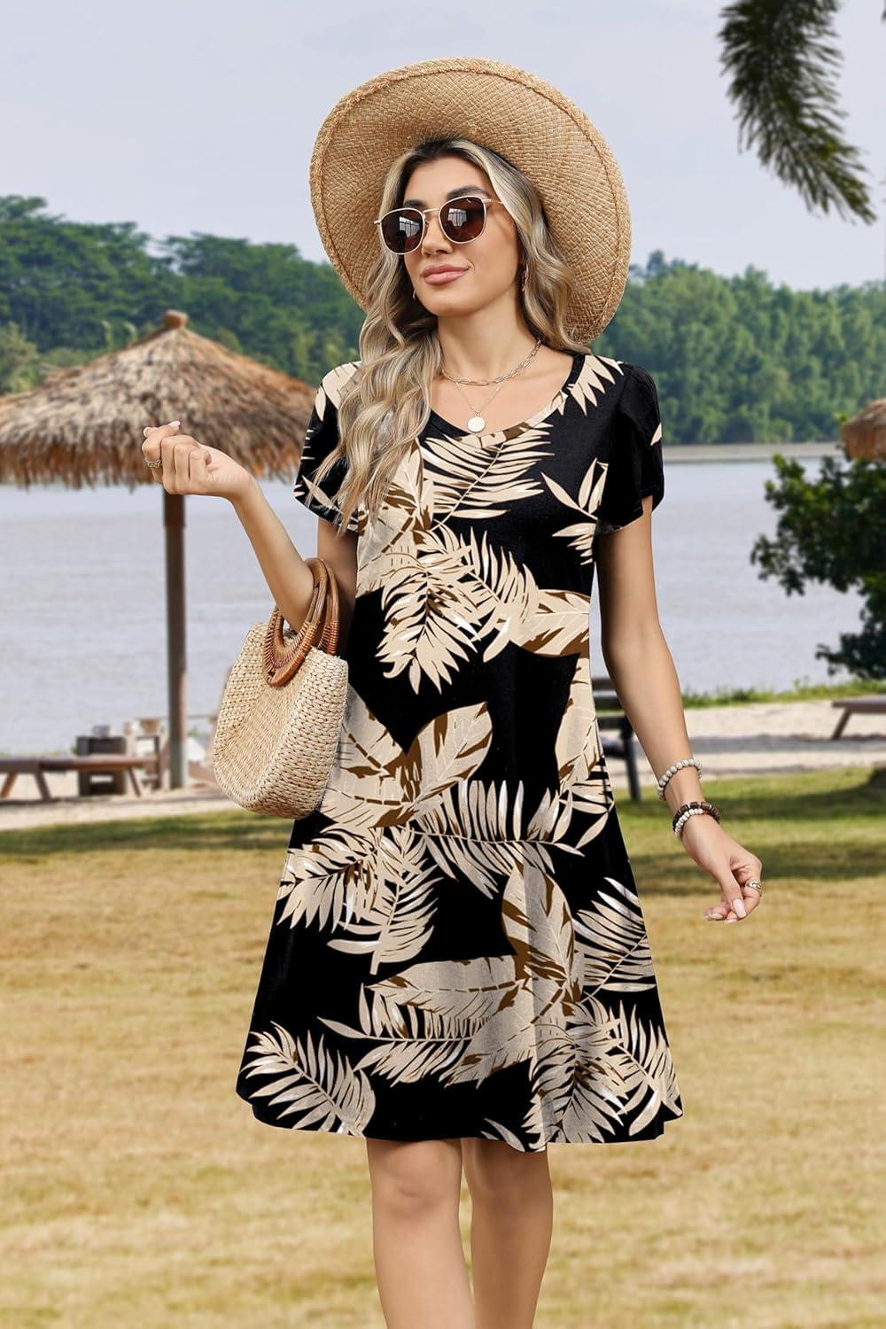imageZEAGOO Womens Summer ALine Dress with Pockets Mini Short Sleeve Dresses Flowy Beach Swing Dress 2026 Vacation TravelA03zw29