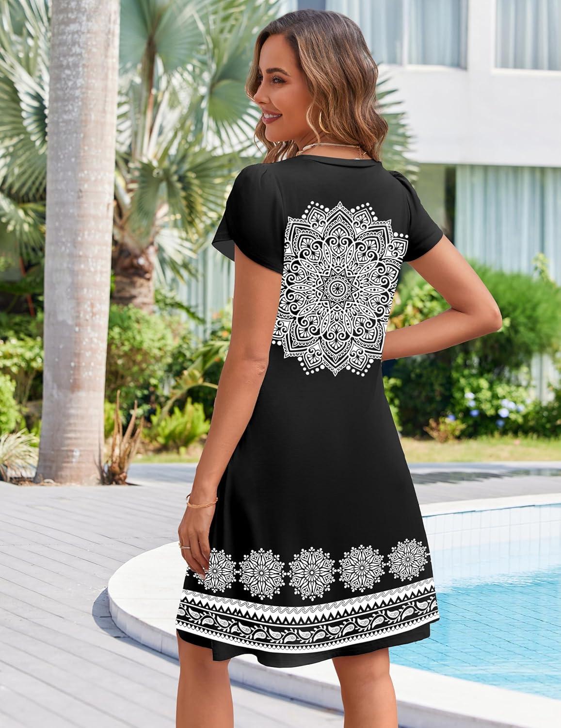 imageZEAGOO Womens Summer ALine Dress with Pockets Mini Short Sleeve Dresses Flowy Beach Swing Dress 2026 Vacation TravelMz774