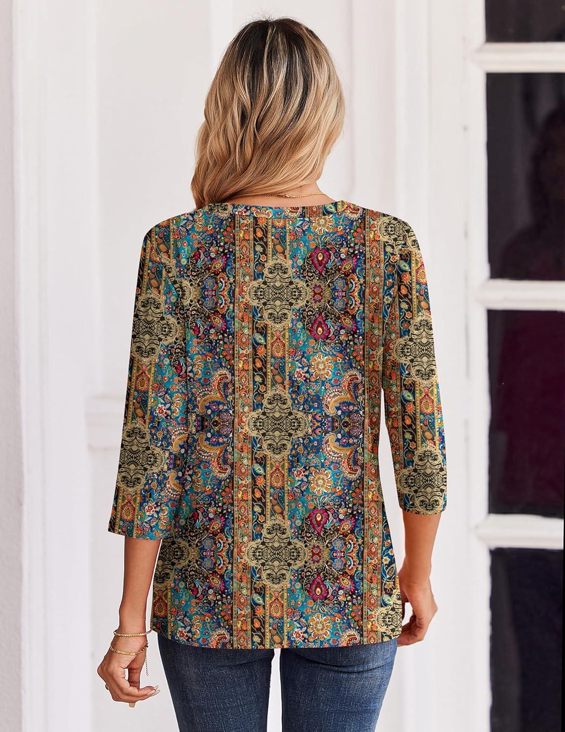 imageZeagoo 34 Length Sleeve Womens Tops Casual Dressy Summer Blouses Buisness Work Spring Tee ShirtsMulticolor 721