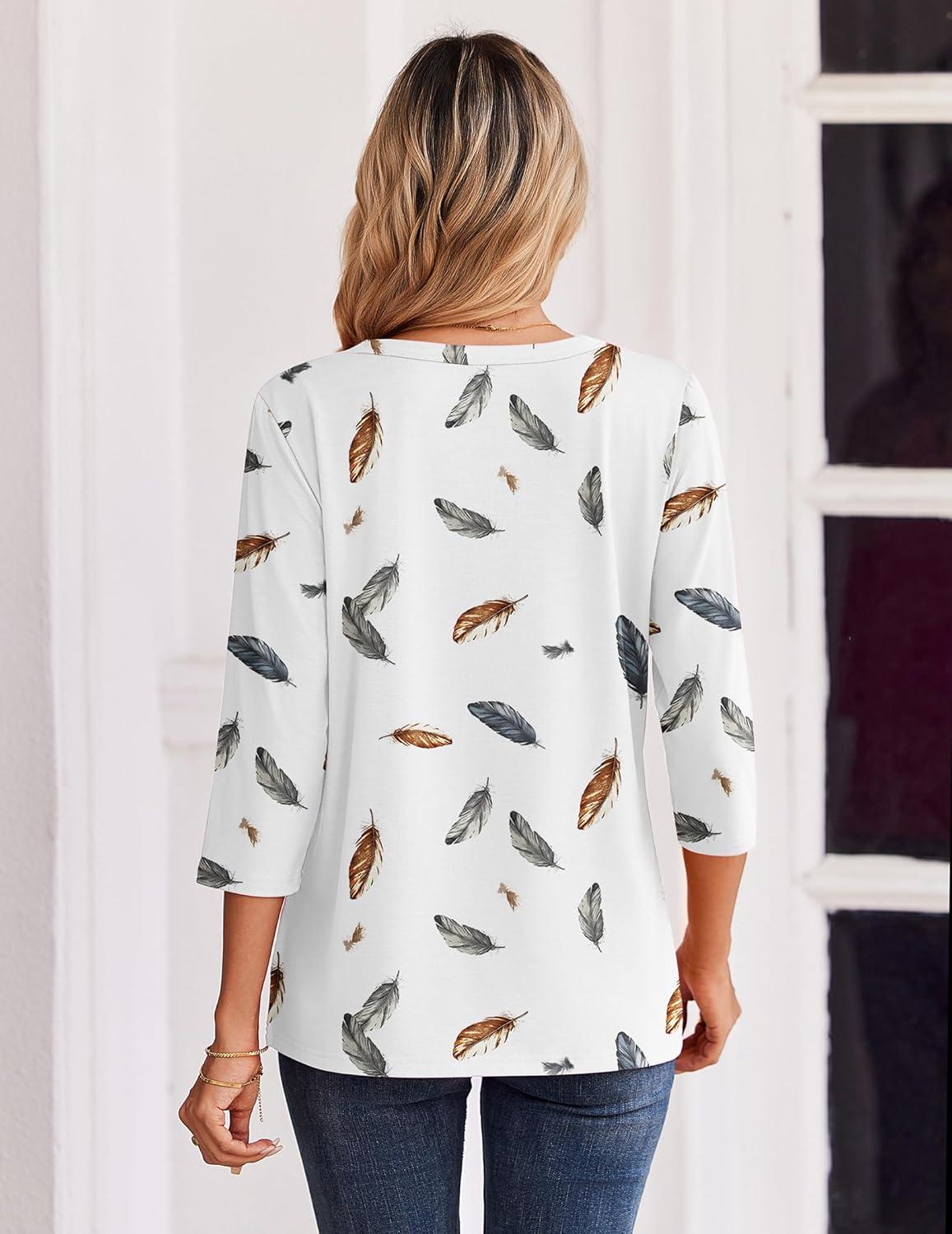 imageZeagoo 34 Length Sleeve Womens Tops Casual Dressy Summer Blouses Buisness Work Spring Tee ShirtsPrint 170