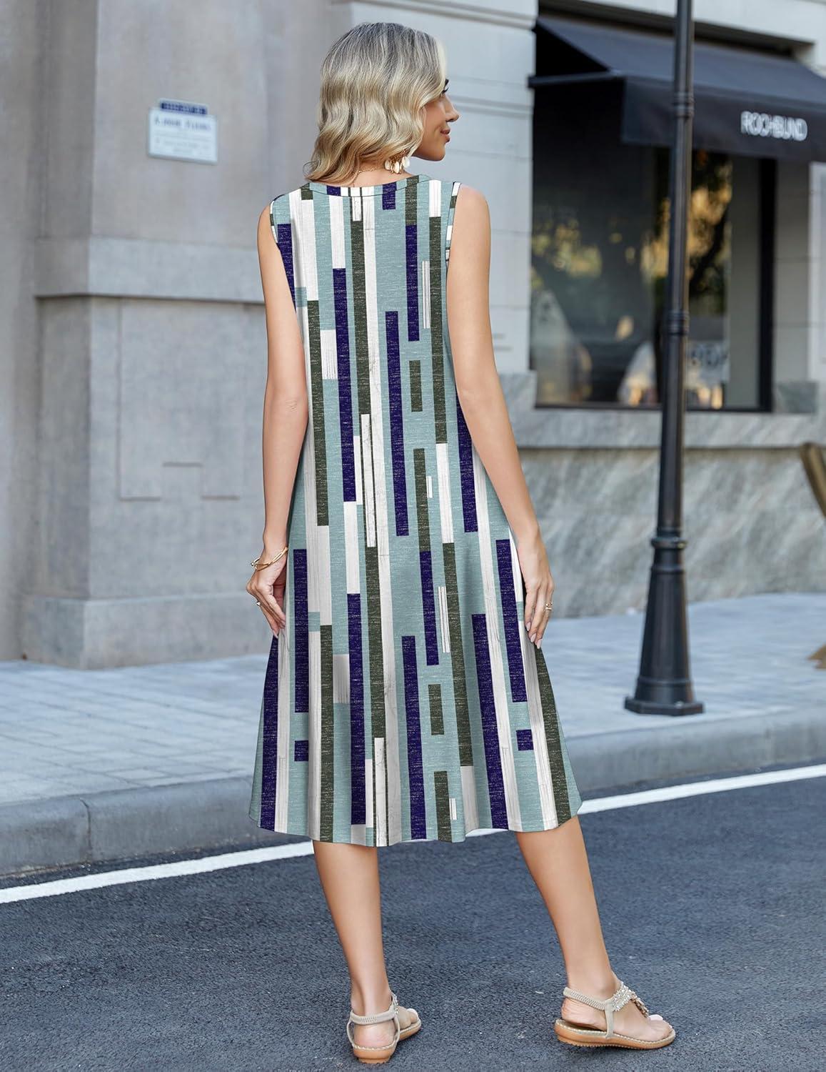 imageZeagoo Summer Dress for Women 2026 Sleeveless Tank Midi Dress Vacation Beach Sundress Aline Boho ClothingBlue Geometry