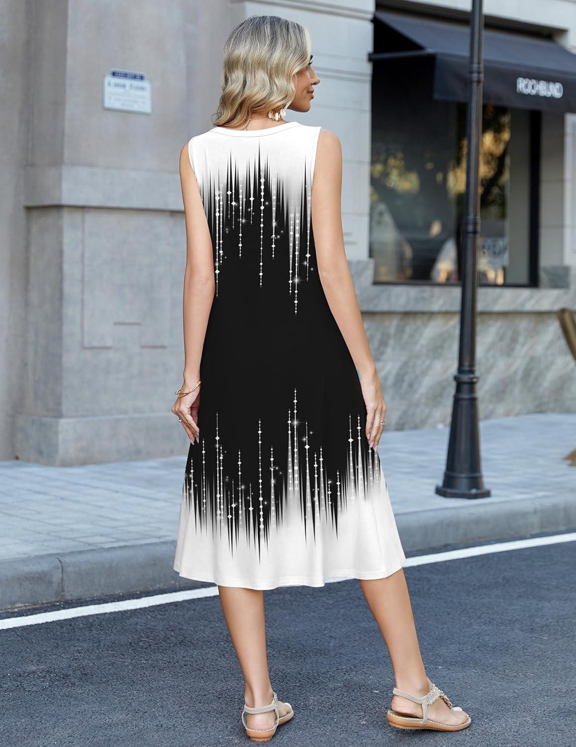 imageZeagoo Summer Dress for Women 2026 Sleeveless Tank Midi Dress Vacation Beach Sundress Aline Boho ClothingGradient Black White