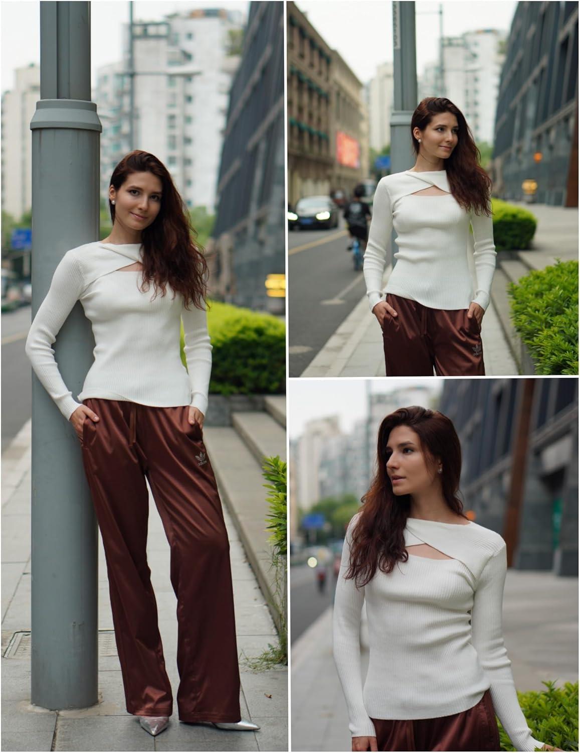 imageZeagoo Sweaters for Women 2026 Knit Trendy Long Sleeve Lightweight Slim Fit Pullover Cutout Tops SXXLWhite