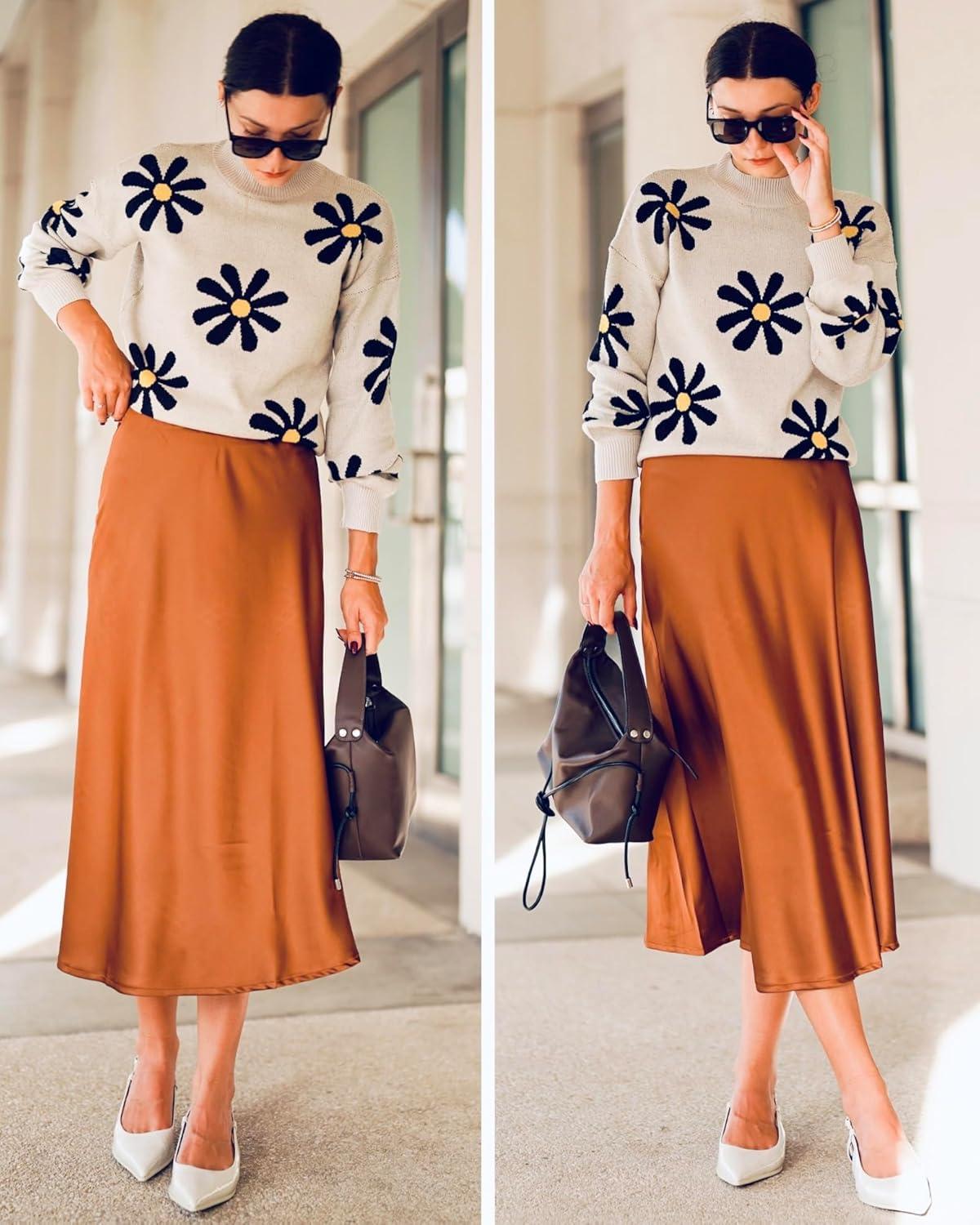imageZeagoo Sweaters for Women Fall Fashion 2025 Trendy Long Sleeve Turtleneck Pullover Lantern Knit Sweater TopsApricotflower